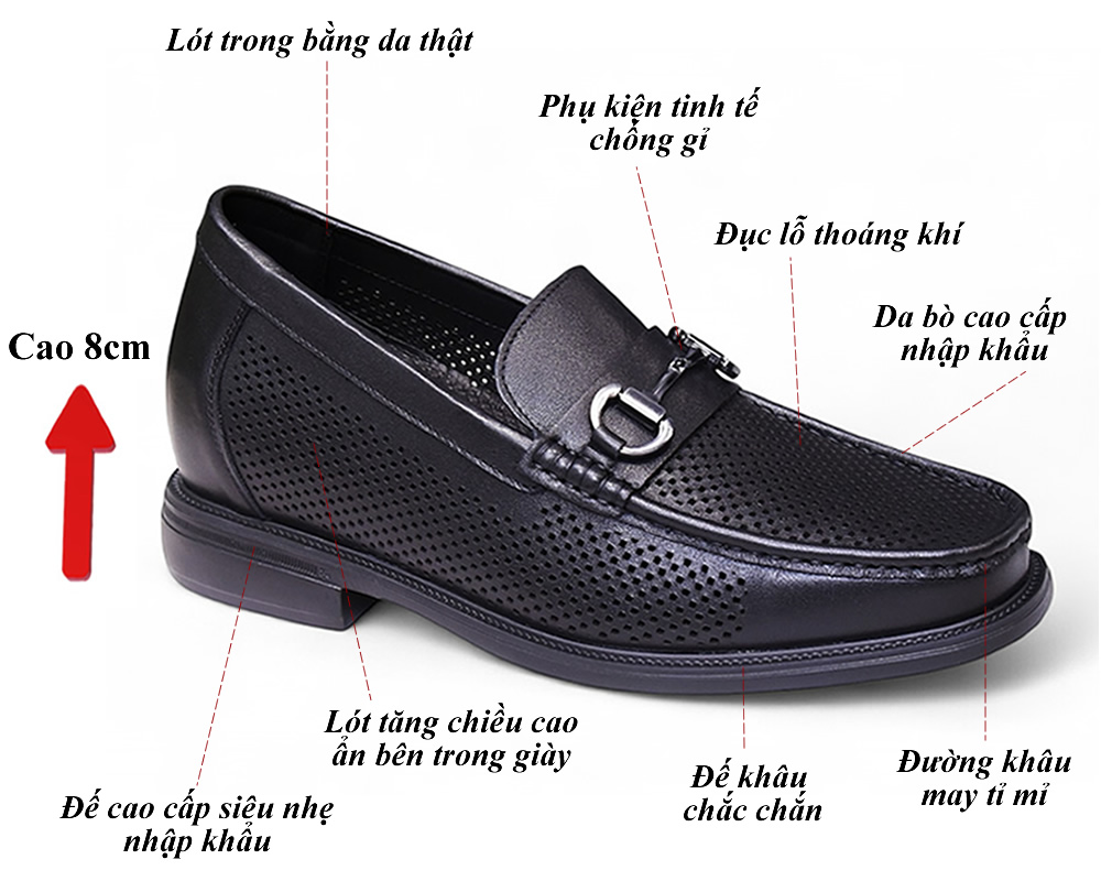Giày cao nam 8cm đục lỗ thoáng khí 15